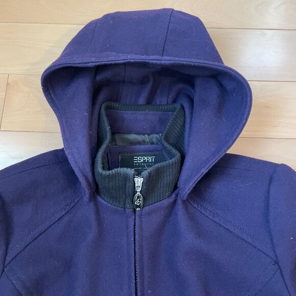 Beautiful Vintage Women's Esprit Hooded Wool Coat - Size L/XL - Picture 5 of 7